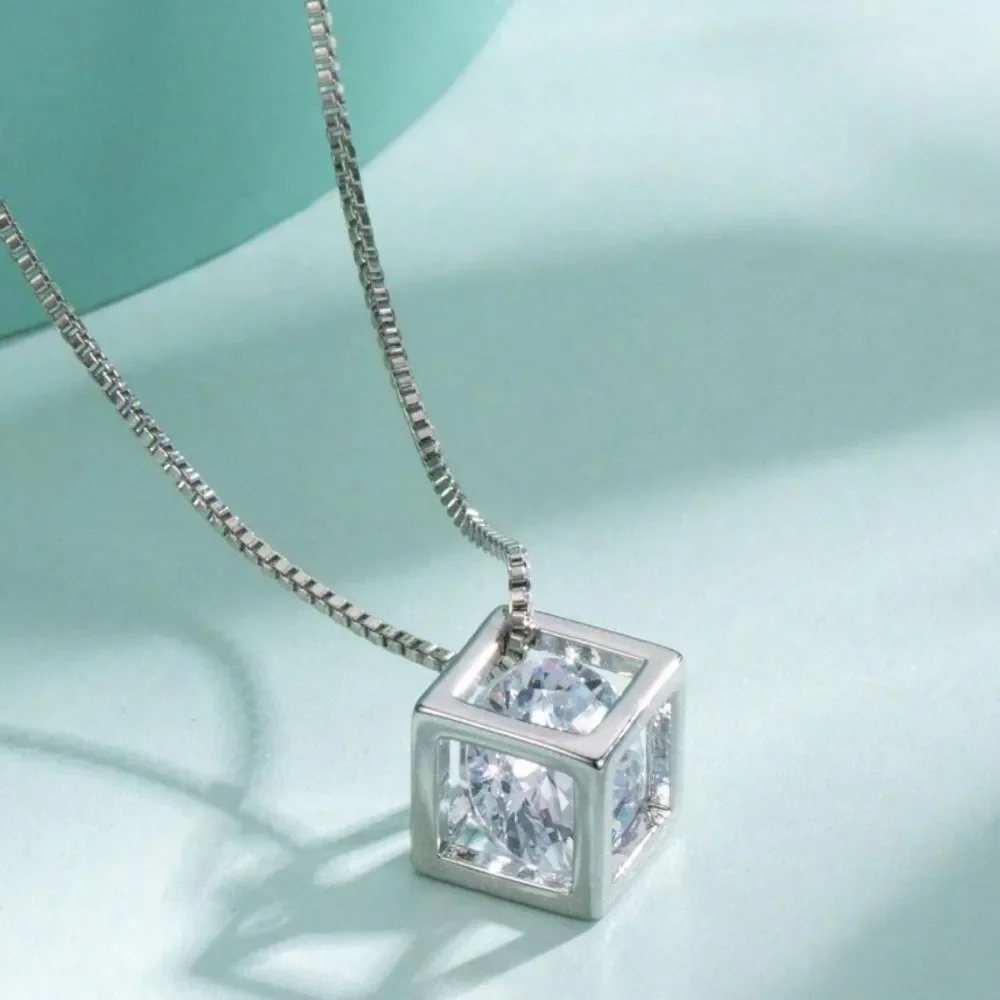 3for$20 Hollow Cubic Shape Pendant Necklace Inlaid Shiny   select your color